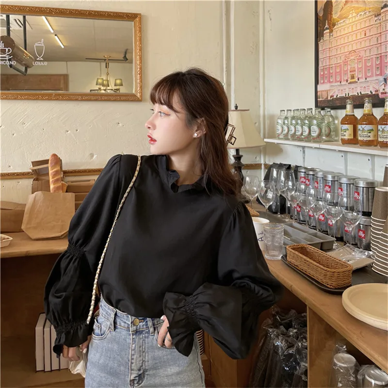 

Spring 2021 ruffles simple solid shirt 2021 new spring otugoing termperament basic shirt female outerwear chic streetwear 2021
