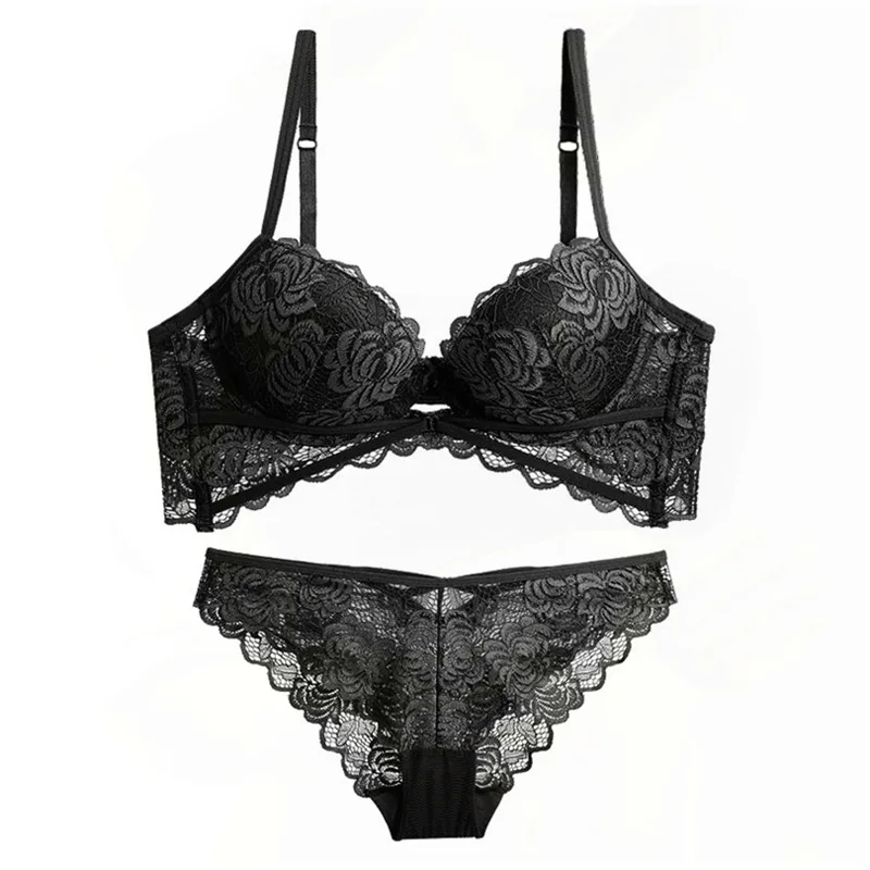 European and American Sexy Lace Women's Underwear Small Breasts Push-up Bra Beautiful Back Adjustment Type Breastfeeding Bra Set