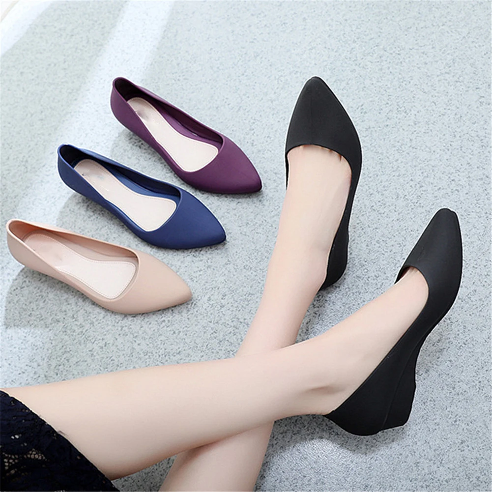

Fashion Pointed Shallow Mouth Frosted Surface Single Shoes Woman Solid Color Wedge Non-Slip Work High Heels Slip-On Women Shoes