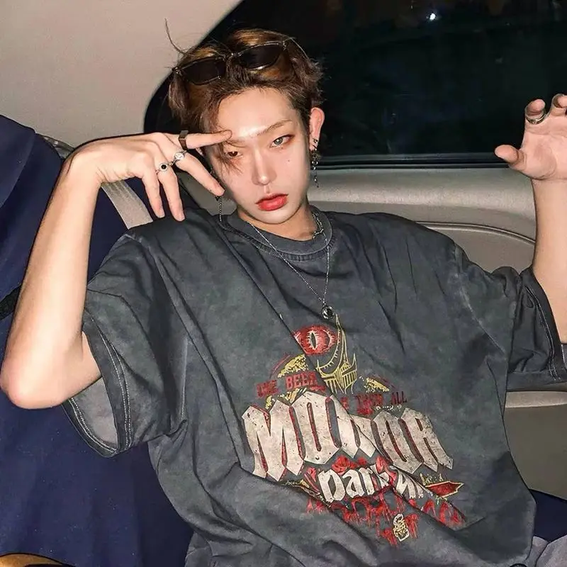 

Мужская свободная футболка с коротким рукавом, в стиле хип-хоп