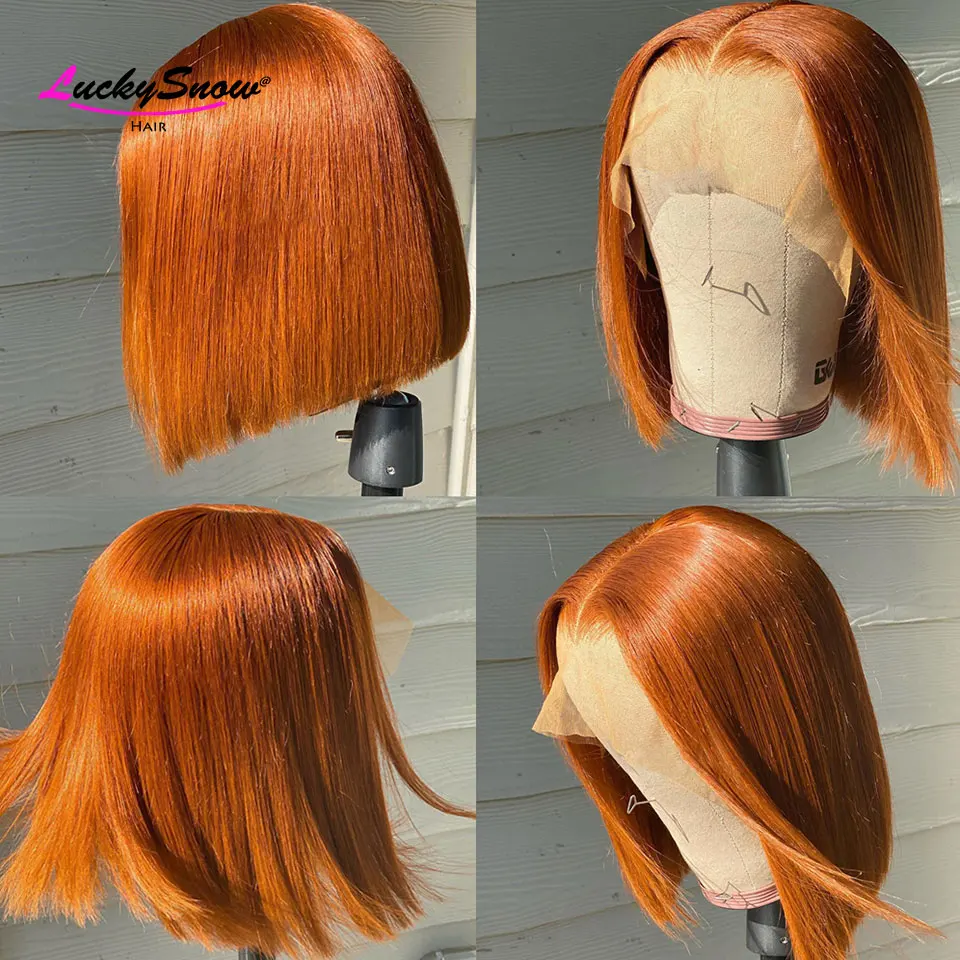 

Transparent Lace Wigs Brazilian Remy Orange Short Bob Lace Front Wig Straight 613 Blonde Lace Front Human Hair Wigs For Women