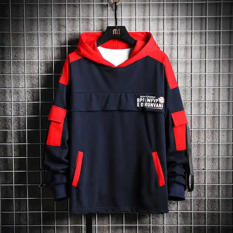 Navy Blue Hoodie SingleRoad мужские толстовки с капюшоном Осенняя мужская толстовка в стиле хип-хоп Harajuku Японская уличная одежда черная мужская Толстовка - Color: Navy Blue Hoodie