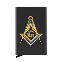 high quality masonic logo automatic pop up credit card holder cover rfid aluminum pocket wallet
