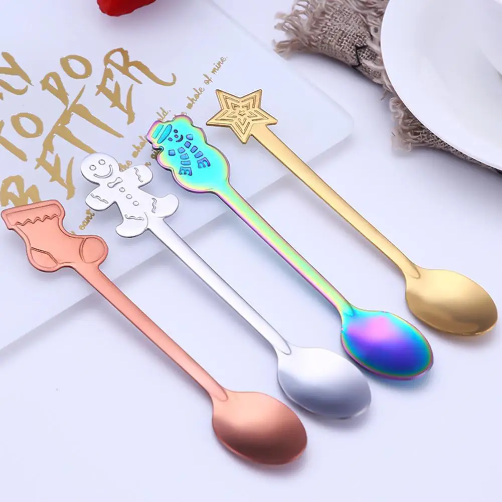 4 шт./компл. Рождественская посуда из нержавеющей стали кофейные ложки десертная