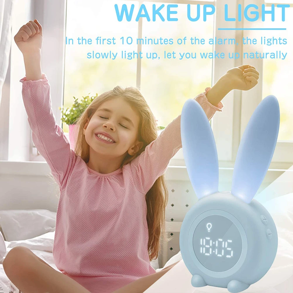 LED Intelligent Digital Table Clock Cute Rabbit Alarm Bedside Bedroom Desk for Kids Night Light Multi Function Snooze Time | Дом и сад