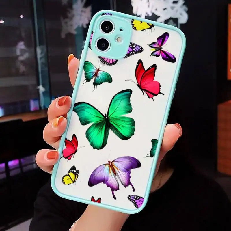 

butterfly Simple female Phone Case Matte Transparent for iPhone 7 8 11 12 s mini pro X XS XR MAX Plus cover funda