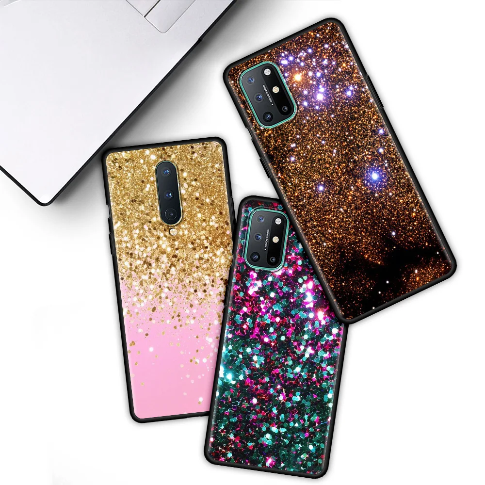 phone case for oneplus 8t 8 nord n10 2 n100 n200 7 7t 9 pro 9r z black tpu fundas silicone coque glitter gold pink print free global shipping