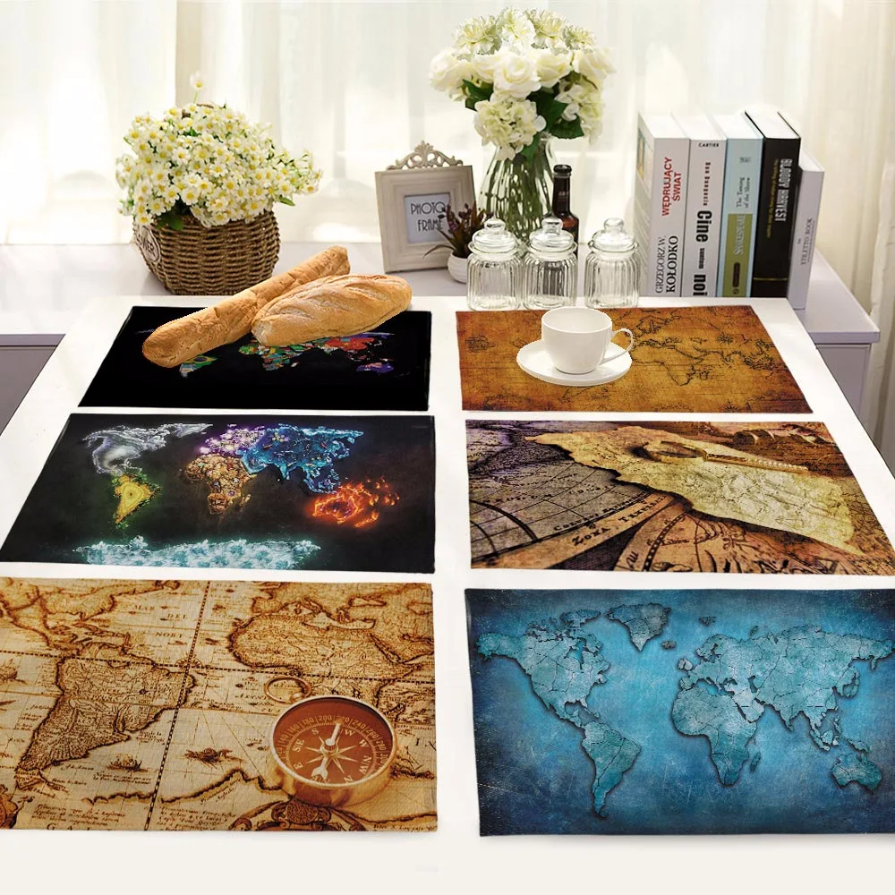 

Retro World Map Placemat for Dining Table Cotton Linen Table Mat for Kitchen Table Nordic Table Coaster Tea Party Decorations