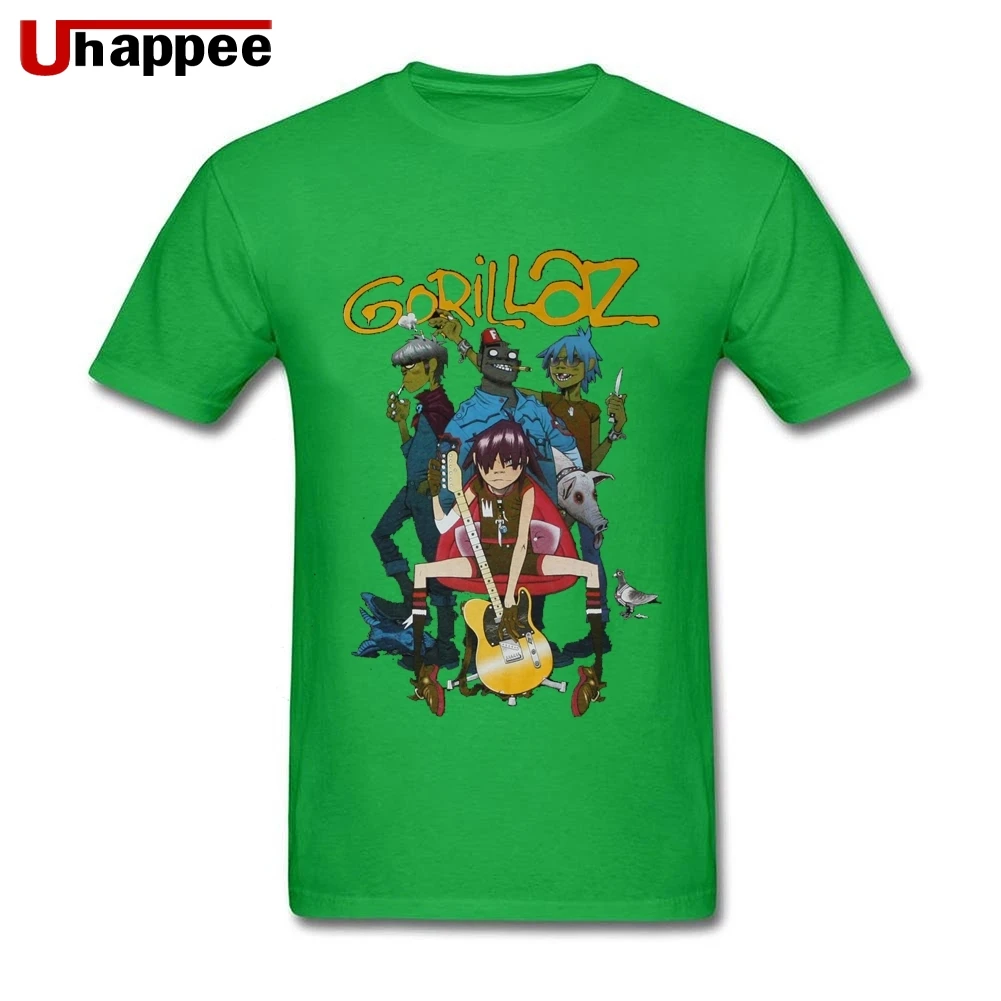 Американский стандарт качества Gorillaz футболка с рок-группой Мужская Базовая стильная, с короткими рукавами мужская домашняя кофта с круглым горлом футболки оптом ретро одежда - Цвет: Зеленый