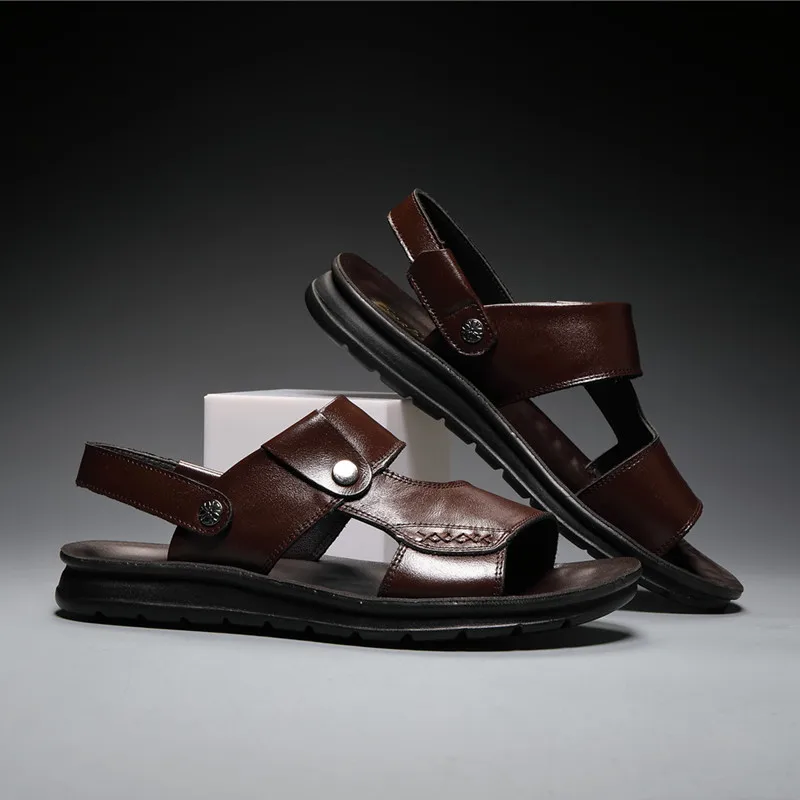 

2021 New High Quality Summer Men Vintage Casual Shoes Soft Real Leather Slip-On Slippers Summer Beach Men's Sandals Flip Flops