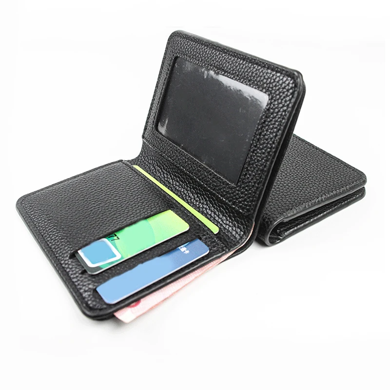 

Ultra-Thin Black Credit ID Card Holder PU Leather Women Men Coin Purse Lychee Pattern Money Bag Wallet Driver's License Cover