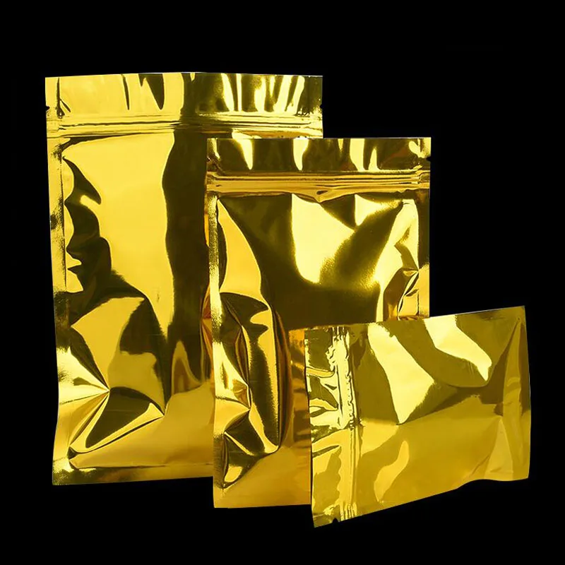 100 шт. Золотой пакет с замком молнией перезаряжаемая алюминиевая фольга из