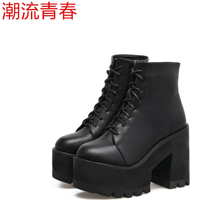 Модные женские ботильоны со шнуровкой обувь в стиле панк на платформе очень