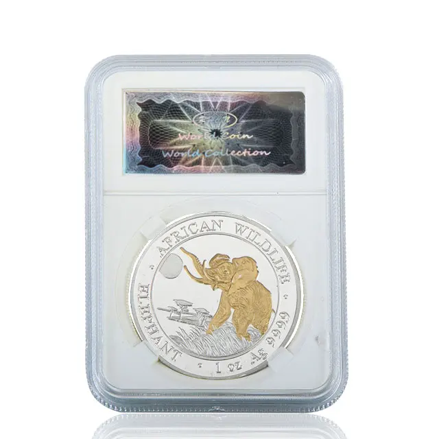 Coin with case RH посеребренные африканские Исчезающие дикие животные слон памятная монета вызов коллекционные монеты для деловых подарков - Цвет: Coin with case