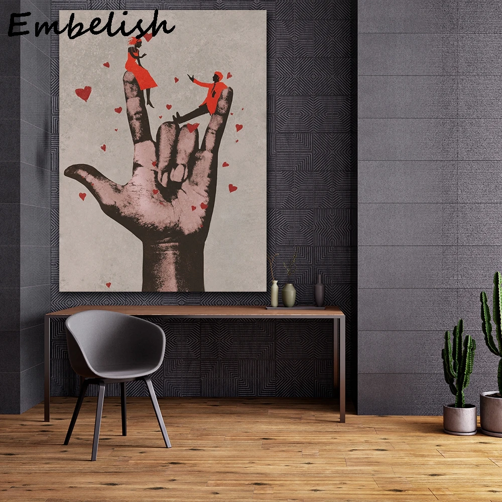 

1 Pieces Large HD Wall Art Pictures For Living Room Big Hand In Love Sign Canvas Painting Home Decor Framework Posters