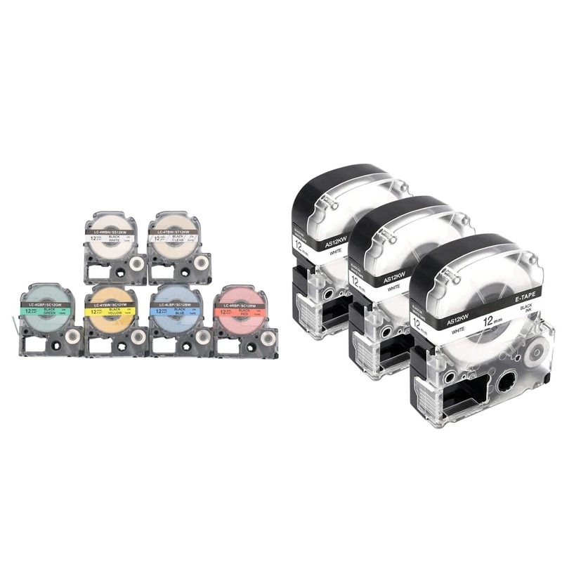 

6Pcs ST12KW SS12KW Combo Set 12Mm Cassette Refills With 3Pcs 12Mm Label Maker Tape