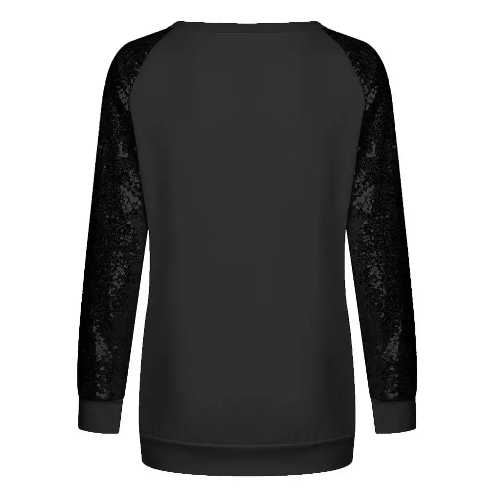 Женский пуловер с длинным рукавом круглым вырезом и блестками | Женская одежда