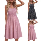 Женское платье в горошек, с V-образным вырезом, на тонких бретельках