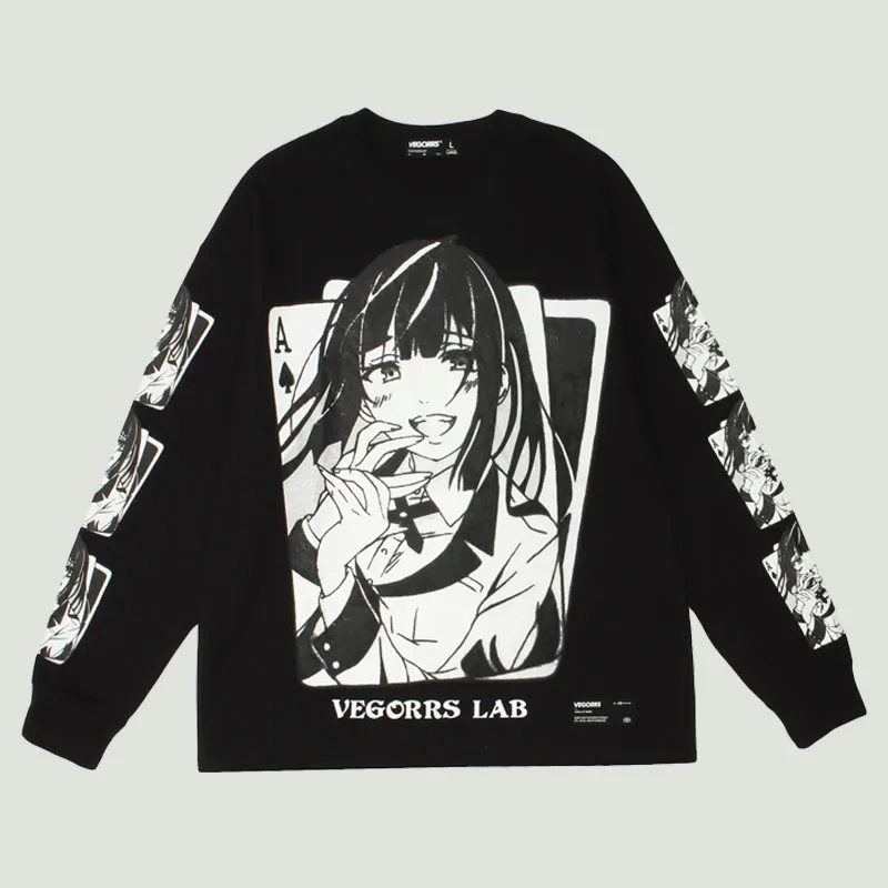 

Hip Hop Harajuku Poker Cartoon Girl Letter Printed Long Sleeve T-Shirt Men Casual Cotton Loose Unisex Autumn Streetwear T Shirts