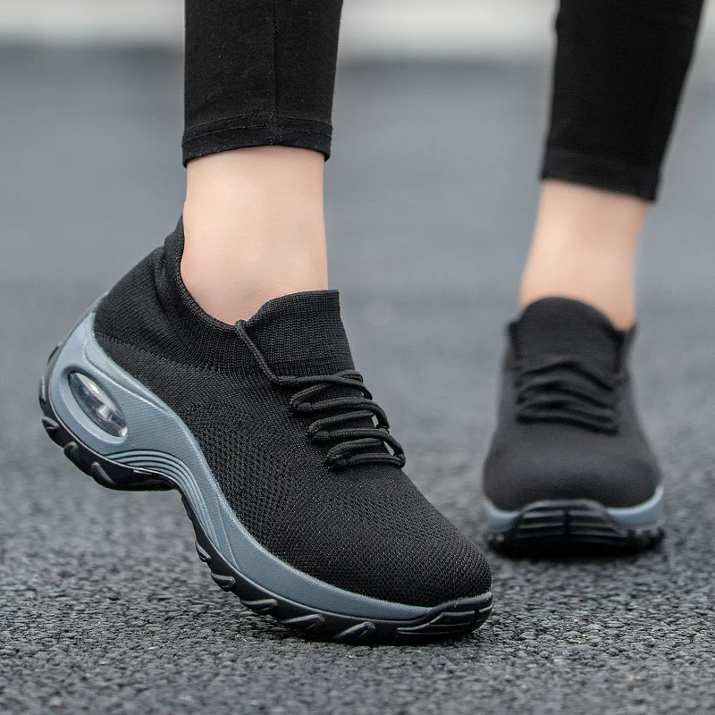 2020 Spring Autumn Women Cushion Sneakers Shoes Sports Running Platform  for  Yellow breathable Mesh Socks Boots 42 images - 6