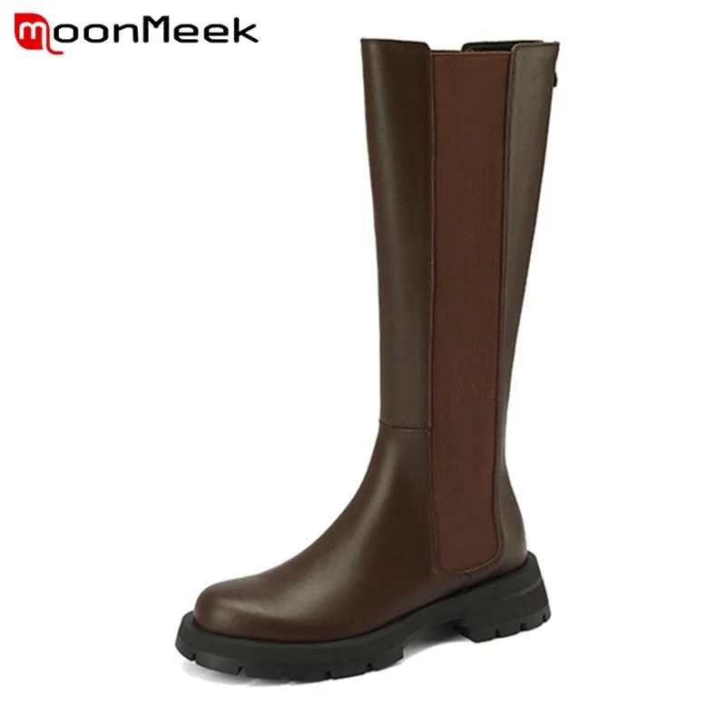 

Женские сапоги с круглым носком, из натуральной кожи, на меху