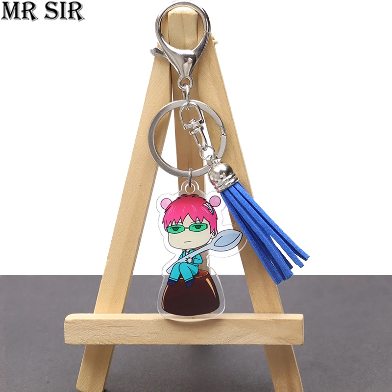 

Anime Keychain The Disastrous Life of Saiki Kusuo Figure Acrylic Stands Cartoon Key Chains Tassel Pendant Keyring Bag Charm Gift