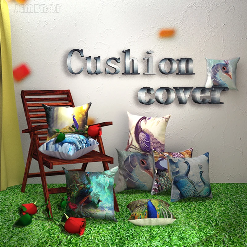 

Simple and Stylish Fauxlinen or Polyester Cushion Cover Peacock Open Screen Printing Pillow Covers Leisure Office Decoration