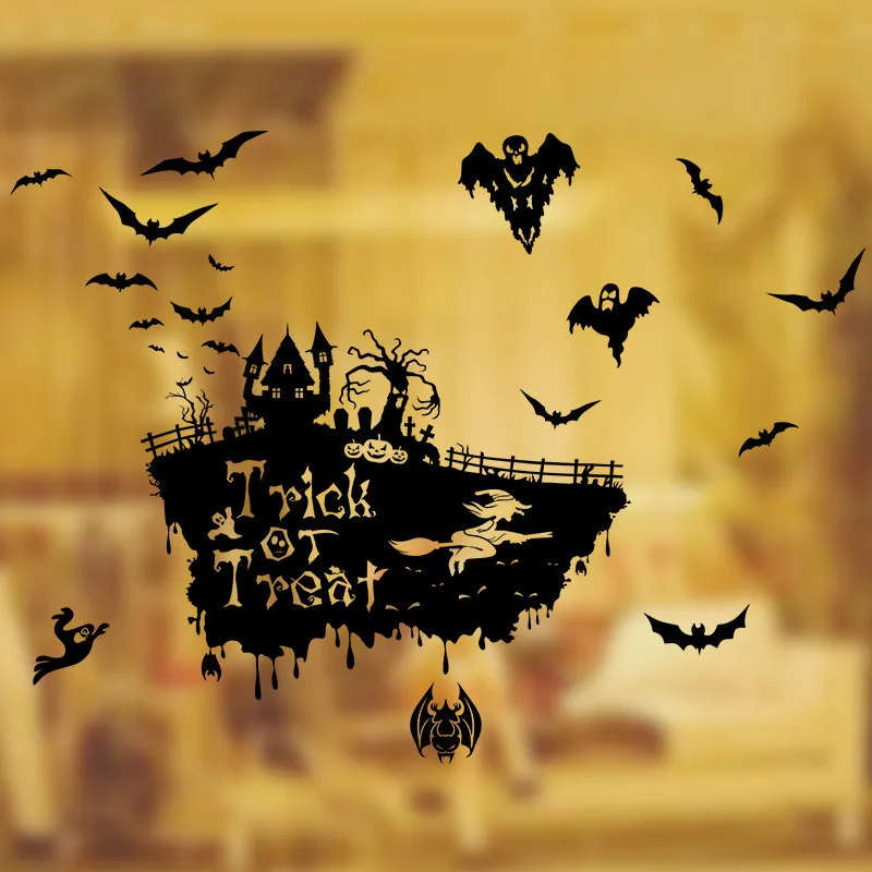 

Bat Witch Ghost Ship Wall Sticker For Shop Home Decoration Diy Window Decals Hallowmas Festival Wall Vinyl Mural Art