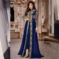 charming muslim evening dresses long lace appliques full sleeves high collar floor length evening dress formal gowns party