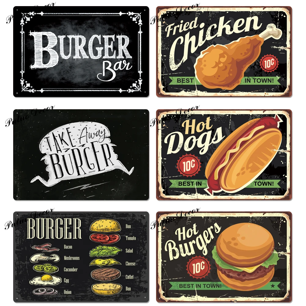 Оловянная вывеска для фаст фуда винтажная металлическая винтажный Настенный