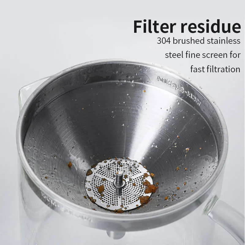 

1.5L Oil Residue Pomace Filter Heat-resistant Glass Strainer Bowl and Stainless Steel Filter Mesh Funnel Tea Separator Kitchen