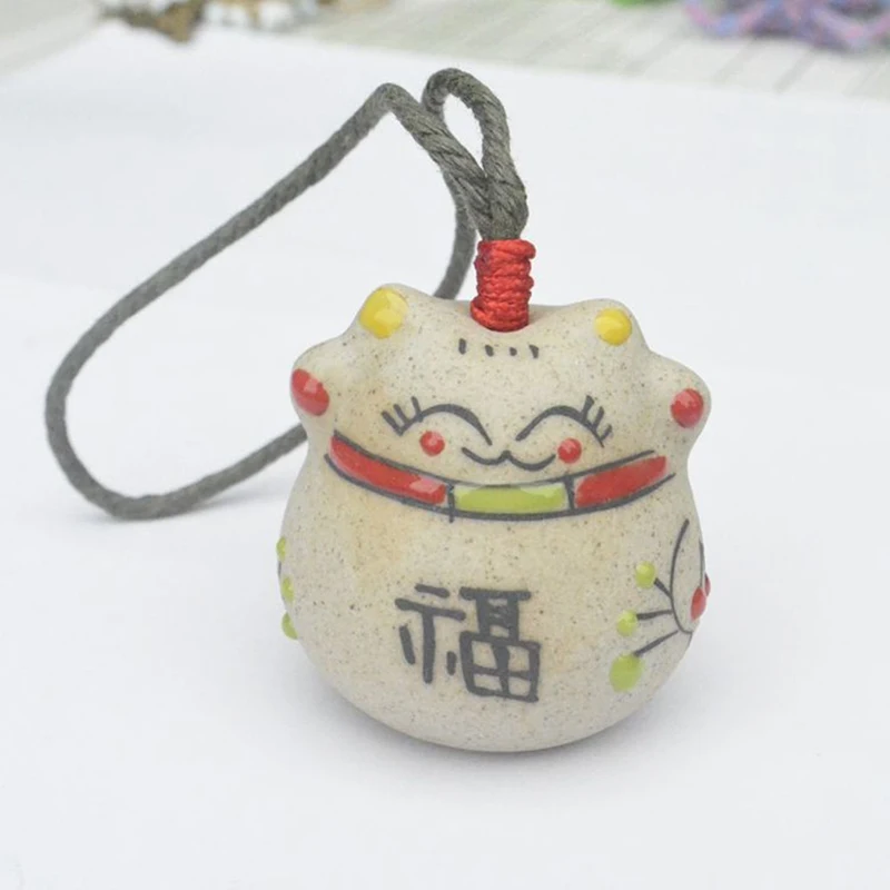 Мини-керамические ветряные колокольчики Lucky Cat, подвеска, украшение для автомобиля, подвесные фигурки феи, Миниатюрные Колокольчики с колокольчиком, домашний декор