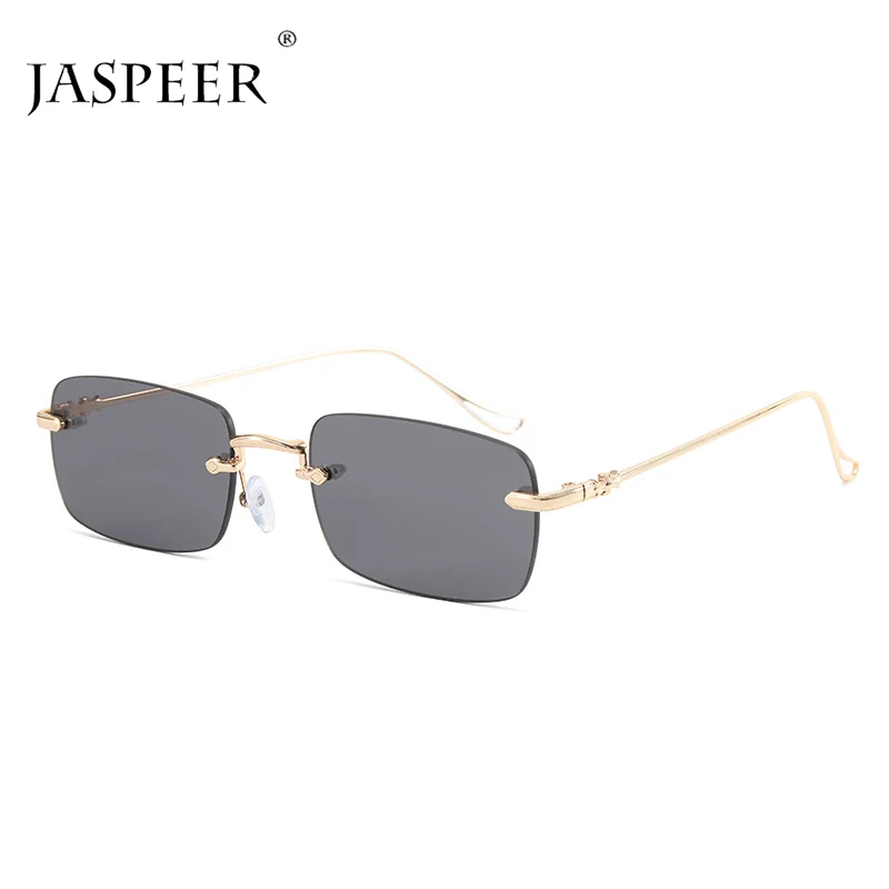 

JASPEER Rimless Rectangle Sunglasses Women UV400 Driving Sun Glasses Men Clear Color Summer Accessories Square Small Size