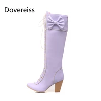 dovereiss 2022 fashion white female boots winter sexy elegant zipper consice cross tied knee high boots new big size 40 41 42 43