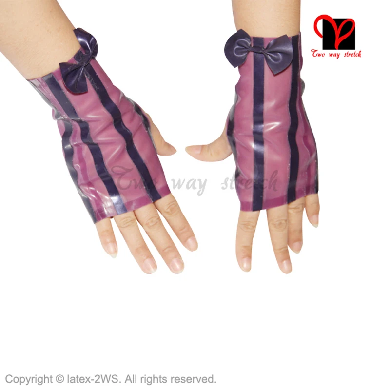 Sexy Purple Latex Fingerless Gloves Rubber Short Catsuit Gummi Glovelettes Gauntlet Half Wristlets Knuckle Plus Size Xxxl St-003