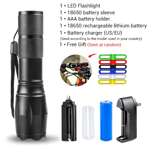 package C Ультра яркий светодиодный светильник T6 L2 V6, 8000 лм, фонарь, походный светильник, 5 режимов, водонепроницаемый, масштабируемый, велосипедный светильник с батареей AAA 18650 - Испускаемый цвет: package C