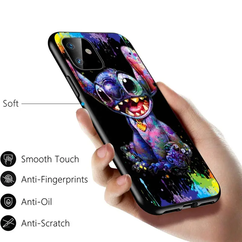 

Cartoon cute Stitchy For Apple iPhone 12 11 Pro Max mini XS Max XR X 8 7 6 6S Plus 5S SE 2020 Soft Black Phone Case