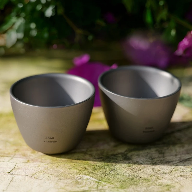 

1Pcs 50ml Titanium Wine Water Tea Cup Portable Double-Wall Sake Whiskey Coffee Drinking Mug for Hiking Picnic Outdoor Camping