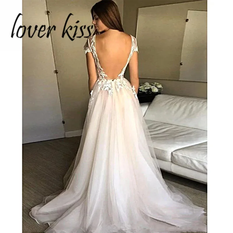 

Lover Kiss Vestido Noiva 2021 Sexy V Neck Split Wedding Dresses Cap Sleeve Backless Beach Boho Bridal Gowns robe de marie