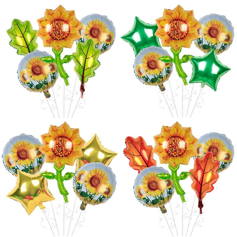 

5pcs Sunflower Balloon Set Green Leaf Sunflower Daisy Decoration Balloon Baby Shower Birthday Party Balloon Wholesale