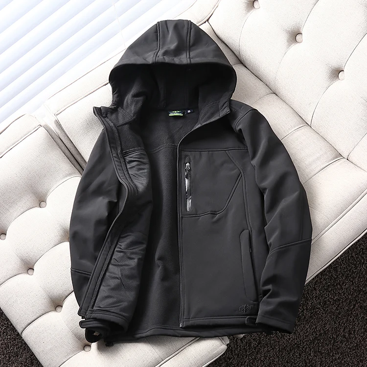 Ветровка мужская с флисовой подкладкой Флисовая теплая куртка капюшоном мягкая