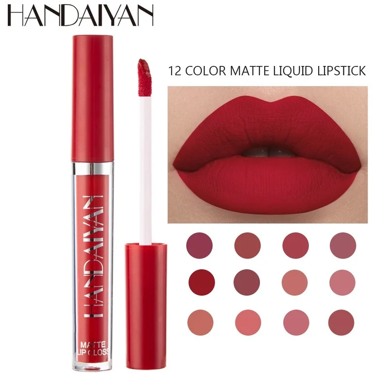 

12 Color Sexy Red Lips Matte Velvet Lipsticks Long Lasting Waterproof Non-stick Cup Thin Tube Lip Gloss Cosmetics Lip Makeup