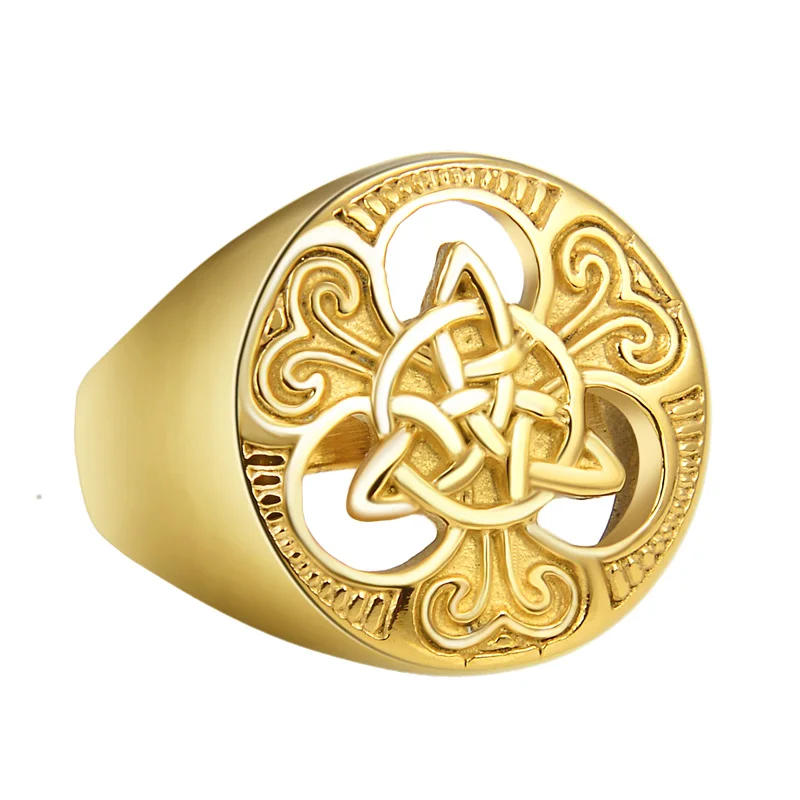 Gold Valily, золотые цвета, ирландские кельтские узлы, кольцо из титана, нержавеющая сталь, Винтаж, панк, Ретро стиль, байкерское кольцо для мужчин и женщин - Цвет основного камня: Gold