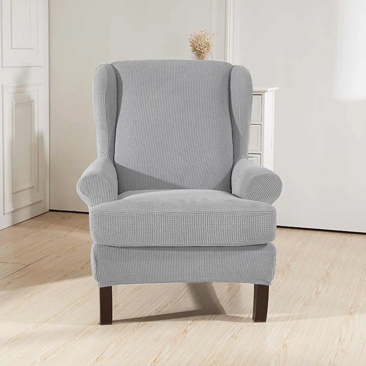 Light Grey Наклонные ручки King Back эластичные чехлы на кресла кресло Wingback кресло крыло задняя крышка стула стрейч протектор SlipCover протектор - Цвет: Light Grey
