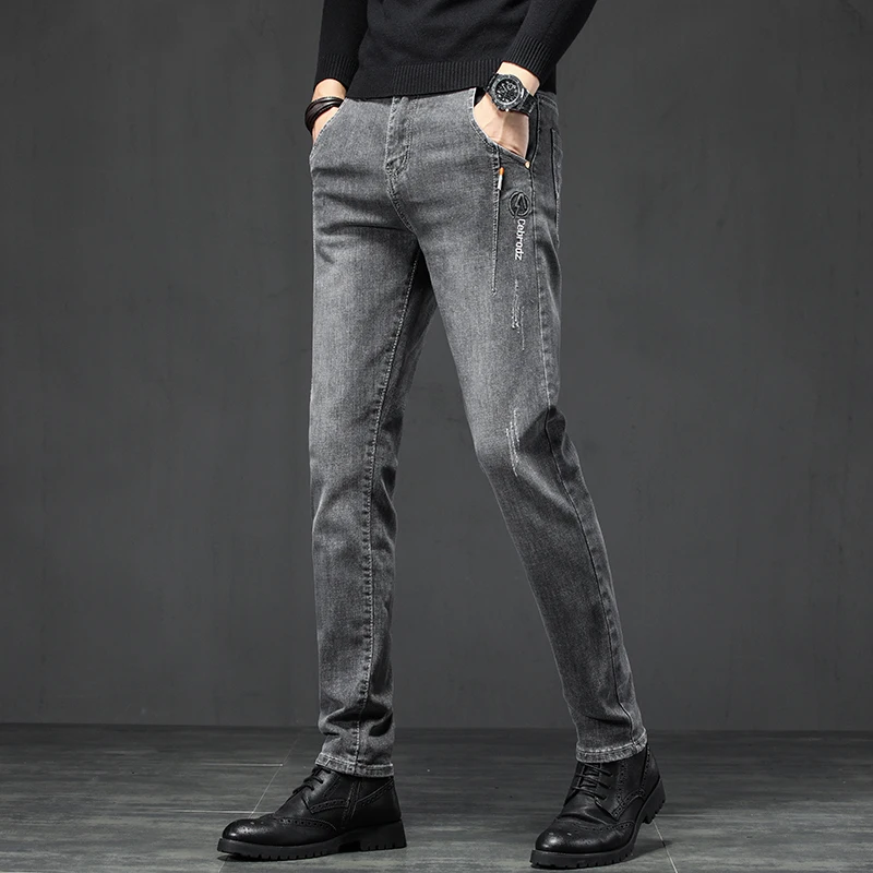 

Мужские классические джинсы, черные или серые эластичные джинсы в классическом деловом стиле, 2021