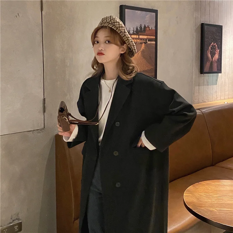 

Cмаз реальный снимок экономичный осень и зима корейский стиль свободный двубортный