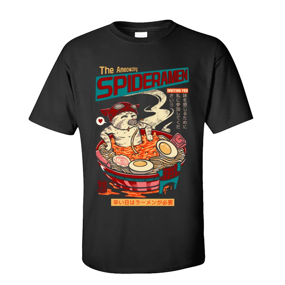 

Ramen Cat Men T-shirt Japan Noodle Hip hop Tshirt Oversized 100% Cotton Fabric Mens Tops Shirt Customized Tee Shirts