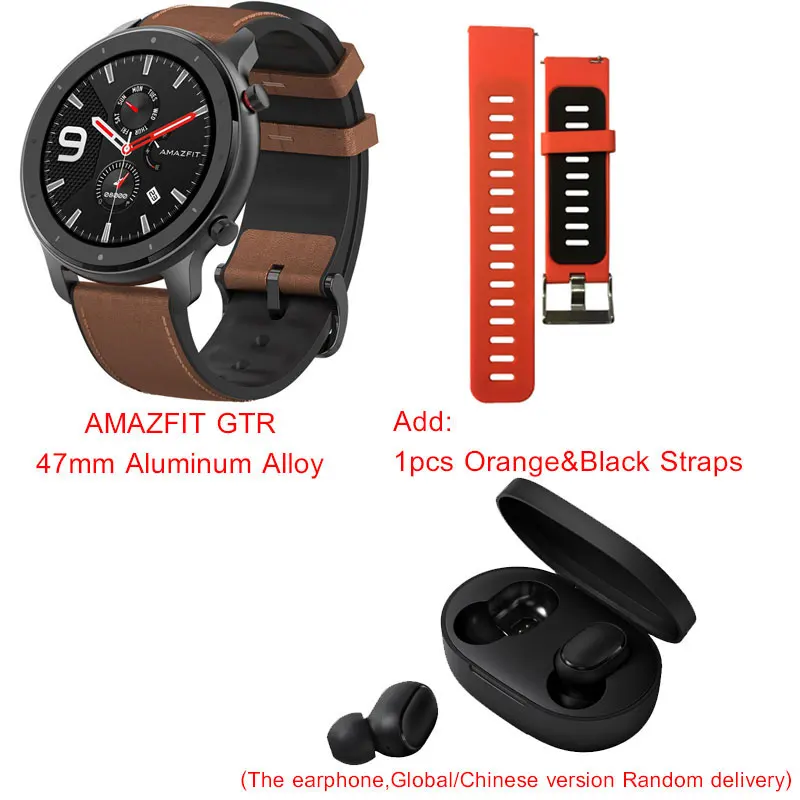 Глобальная версия Amazfit GTR 47 мм Смарт-часы Huami 5ATM водонепроницаемые Смарт-часы 24 дня батарея gps управление музыкой для Android IOS - Цвет: Alloy strap.earphone