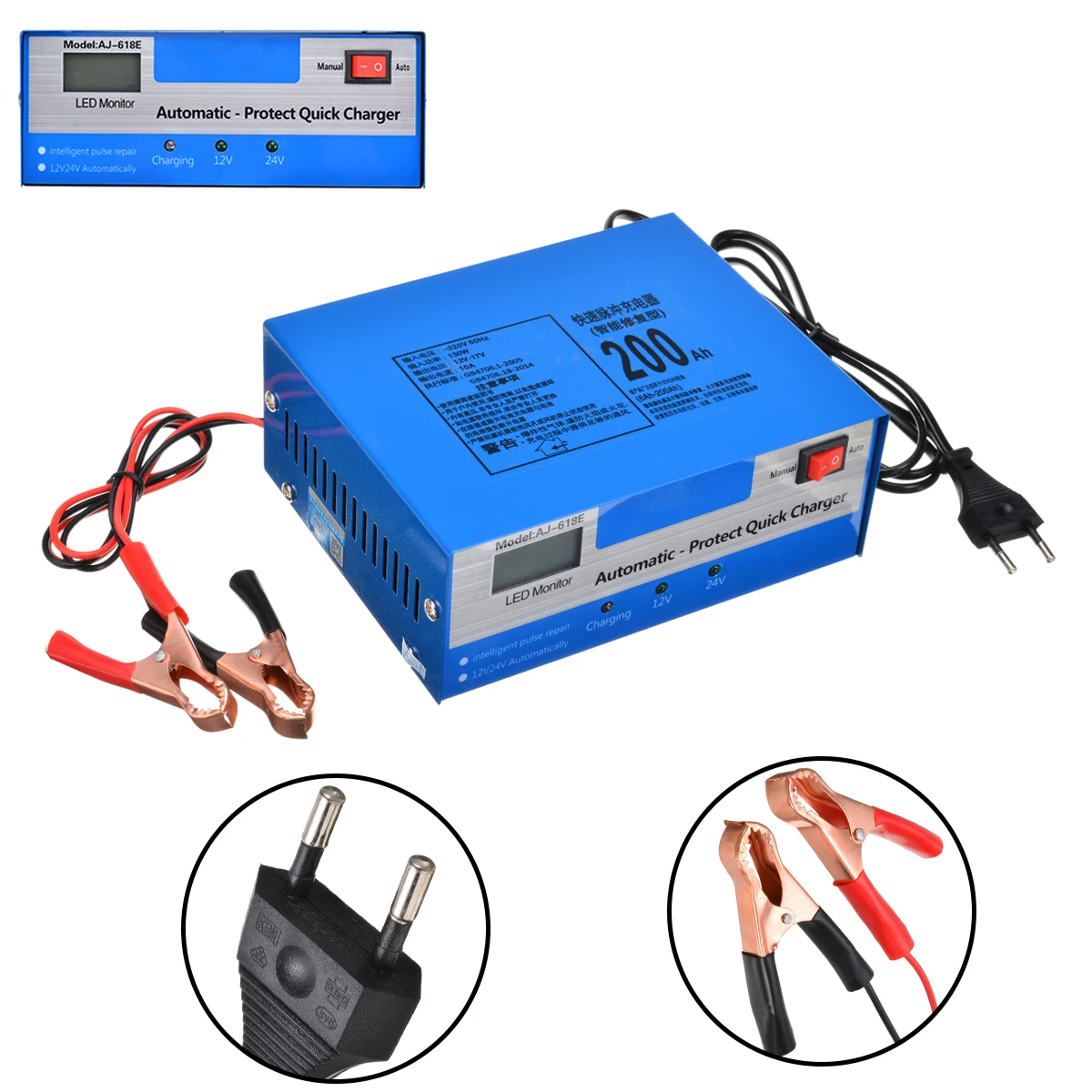 1Piece Durable 12/24V Fully Automatic Intelligent Car Battery Impulse Repair Charger EU Plug for Motorcycle Accessories |