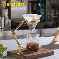 coffee walnut filter holder brass frame coffee rack filter cup holder tea filter drop bracket adjustable height reusable tools
